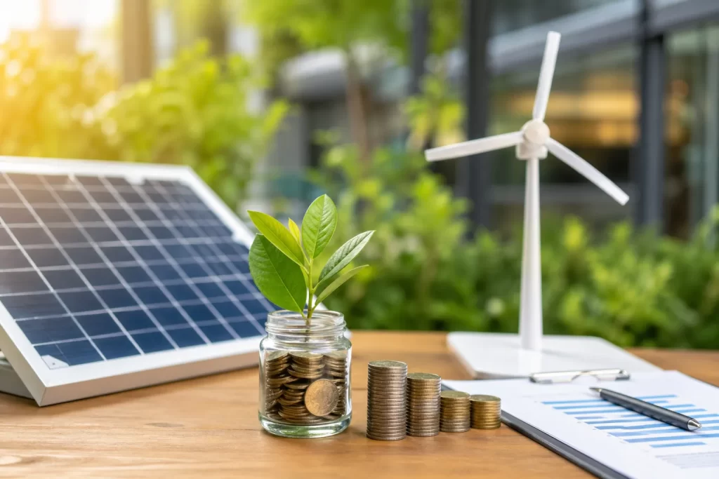 Een groene investering met zonne-energie, windenergie en groeiende besparingen voor ondernemers.