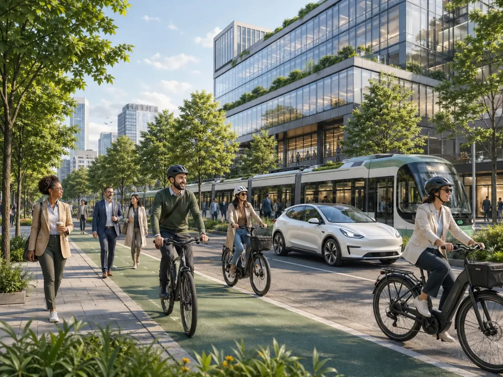 Medewerkers reizen groen naar kantoor met fiets, ov, wandelen en elektrisch vervoer.