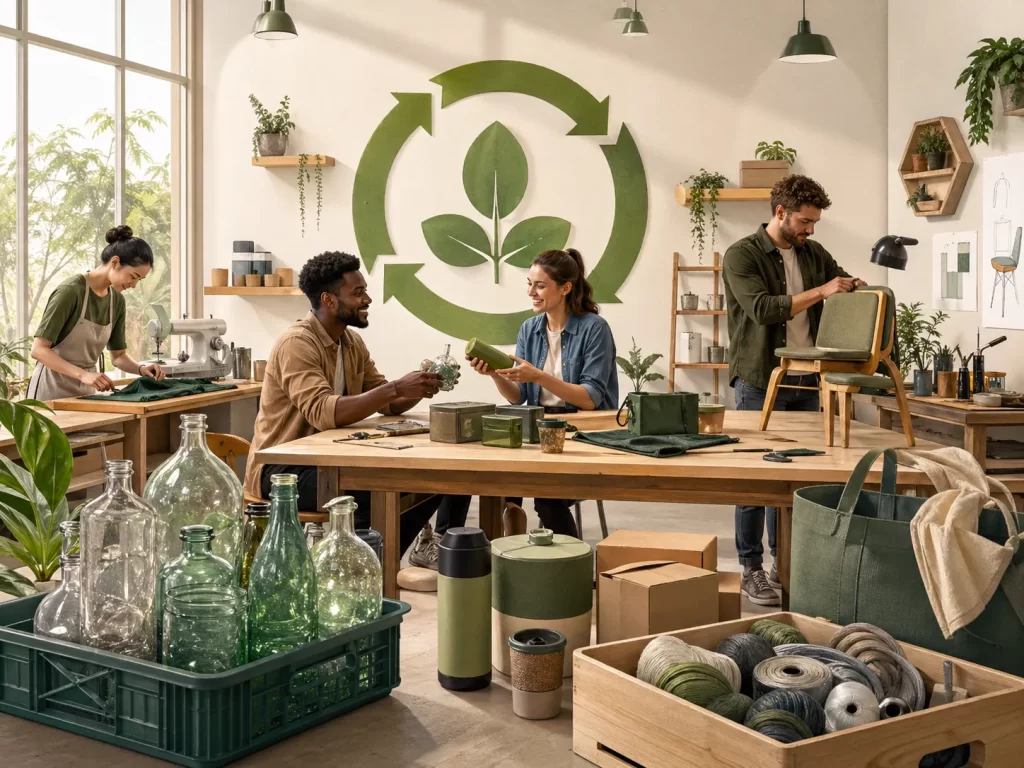 Een duurzame werkplaats waar ondernemers afval omzetten in nieuwe waardevolle producten.